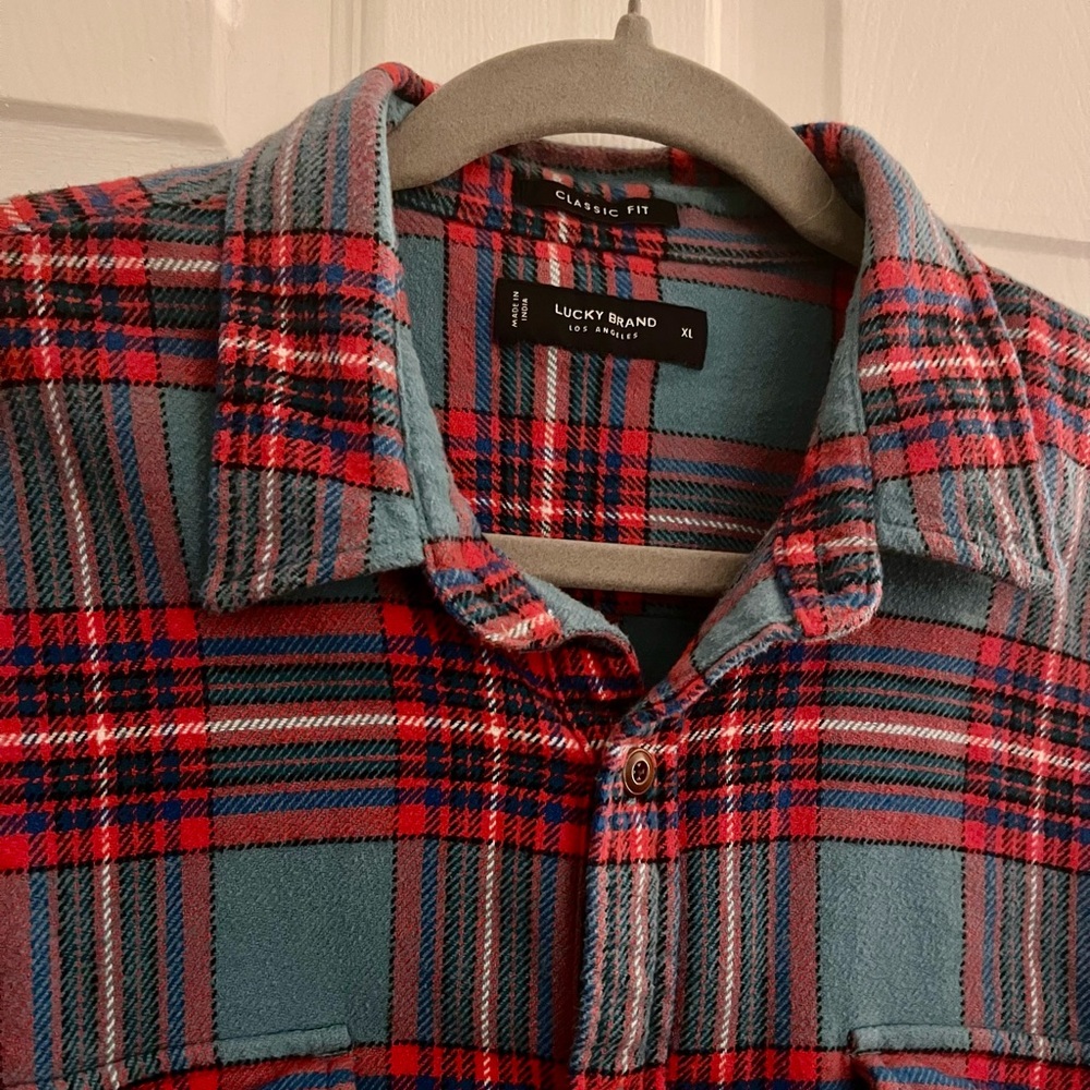 Men’s Lucky Brand, Classic Fit Soft Flannel, XL, Red & Teal